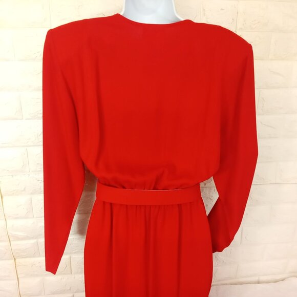 Vintage '80s Nina Piccalino Dress Power Shoulder Cut-outs Pockets Pleats (M/8) - Picture 8 of 15